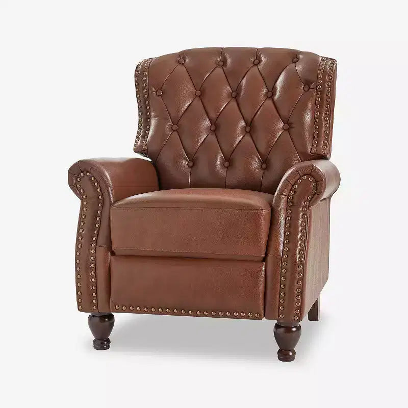 Fauteuil inclinable manuel en cuir véritable avec garniture cloutée - Salon et chambre à coucher