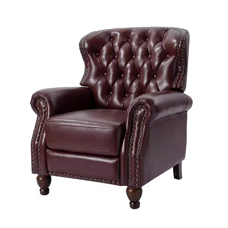 Fauteuil inclinable manuel en cuir véritable avec garniture cloutée - Salon et chambre à coucher