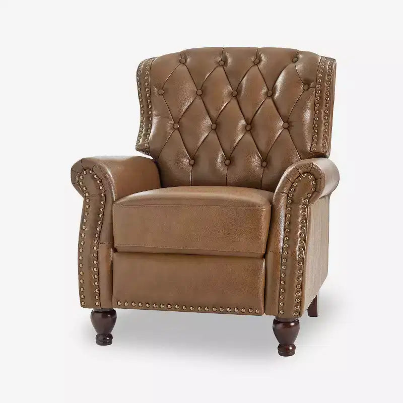 Fauteuil inclinable manuel en cuir véritable avec garniture cloutée - Salon et chambre à coucher