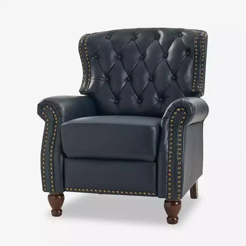 Fauteuil inclinable manuel en cuir véritable avec garniture cloutée - Salon et chambre à coucher