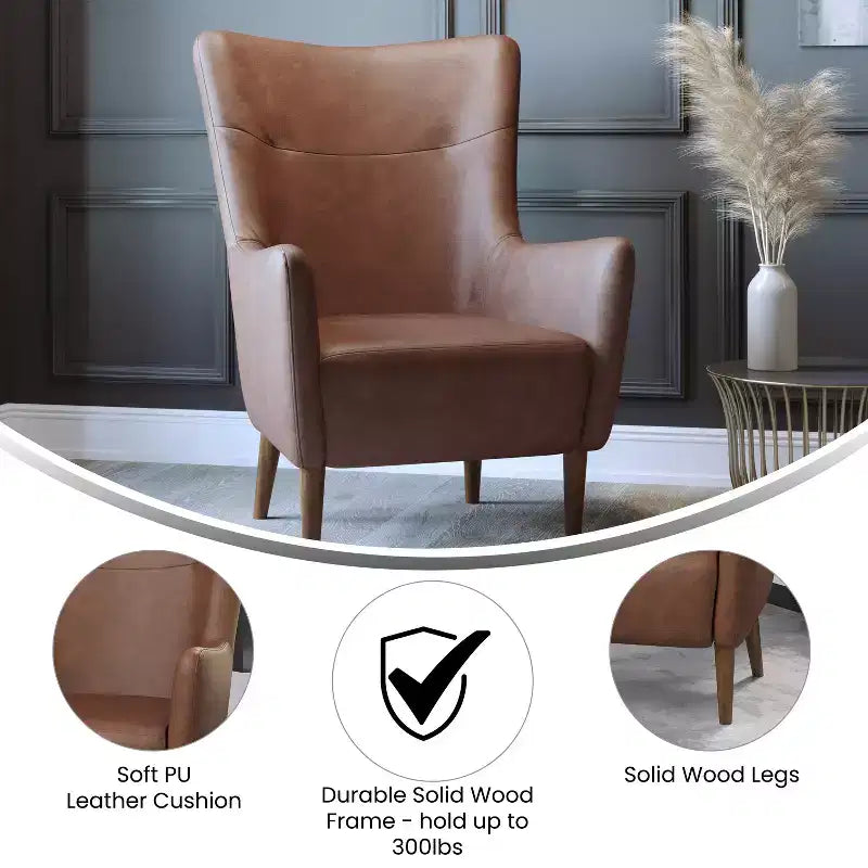 Fauteuil d'appoint dossier haut traditionnel - Similicuir, Structure en bois