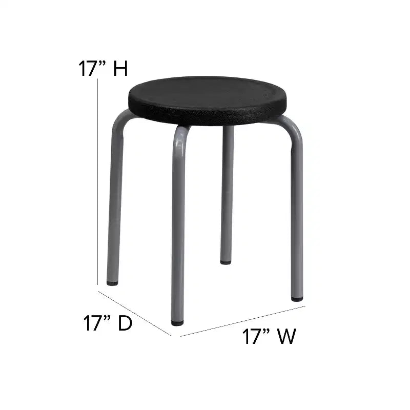 Tabouret empilable sans dossier, lot de 5 – Assise noire, structure thermolaquée argentée