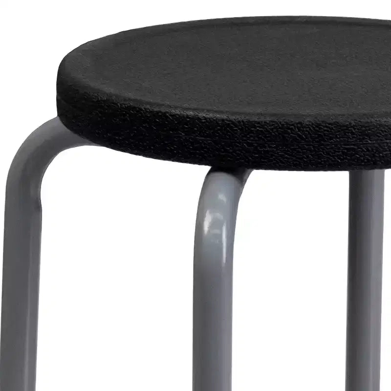 Tabouret empilable sans dossier, lot de 5 – Assise noire, structure thermolaquée argentée