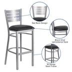 Lot de 2 tabourets de bar en métal avec dossier à lattes, couleur argent