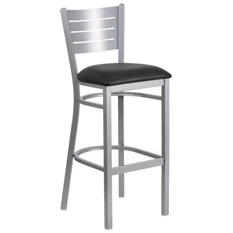 Lot de 2 tabourets de bar en métal avec dossier à lattes, couleur argent