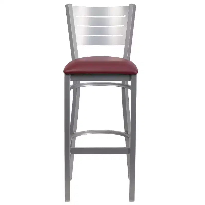 Lot de 2 tabourets de bar en métal avec dossier à lattes, couleur argent