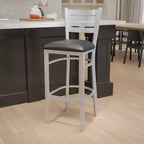 Lot de 2 tabourets de bar en métal avec dossier à lattes, couleur argent