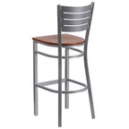 Lot de 2 tabourets de bar en métal avec dossier à lattes, couleur argent