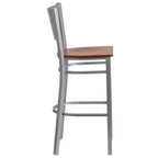 Lot de 2 tabourets de bar en métal avec dossier à lattes, couleur argent