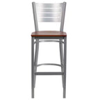 Lot de 2 tabourets de bar en métal avec dossier à lattes, couleur argent