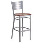 Lot de 2 tabourets de bar en métal avec dossier à lattes, couleur argent