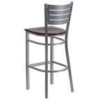 Lot de 2 tabourets de bar en métal avec dossier à lattes, couleur argent