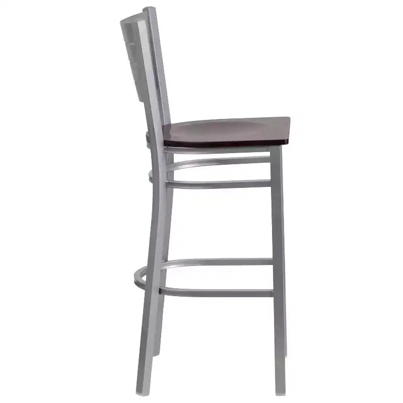 Lot de 2 tabourets de bar en métal avec dossier à lattes, couleur argent