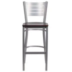 Lot de 2 tabourets de bar en métal avec dossier à lattes, couleur argent