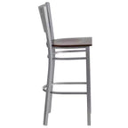 Lot de 2 tabourets de bar en métal avec dossier à lattes, couleur argent