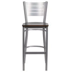 Lot de 2 tabourets de bar en métal avec dossier à lattes, couleur argent