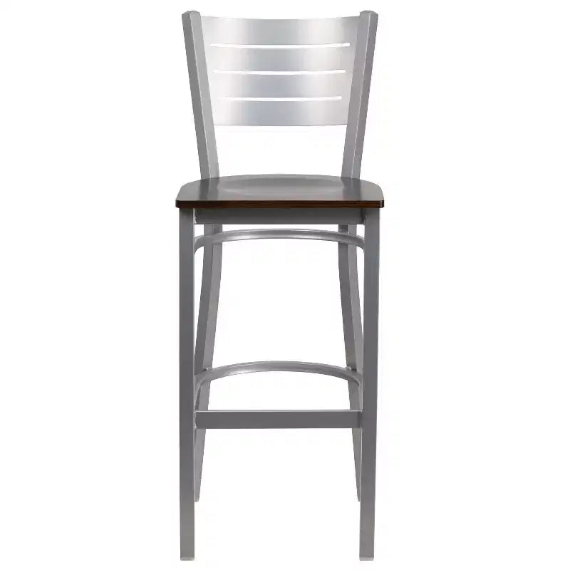 Lot de 2 tabourets de bar en métal avec dossier à lattes, couleur argent