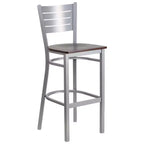 Lot de 2 tabourets de bar en métal avec dossier à lattes, couleur argent