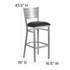 Lot de 2 tabourets de bar en métal avec dossier à lattes, couleur argent