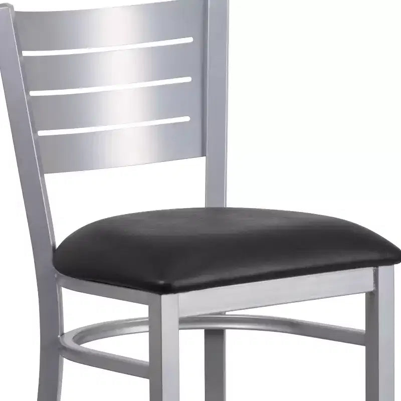 Lot de 2 tabourets de bar en métal avec dossier à lattes, couleur argent