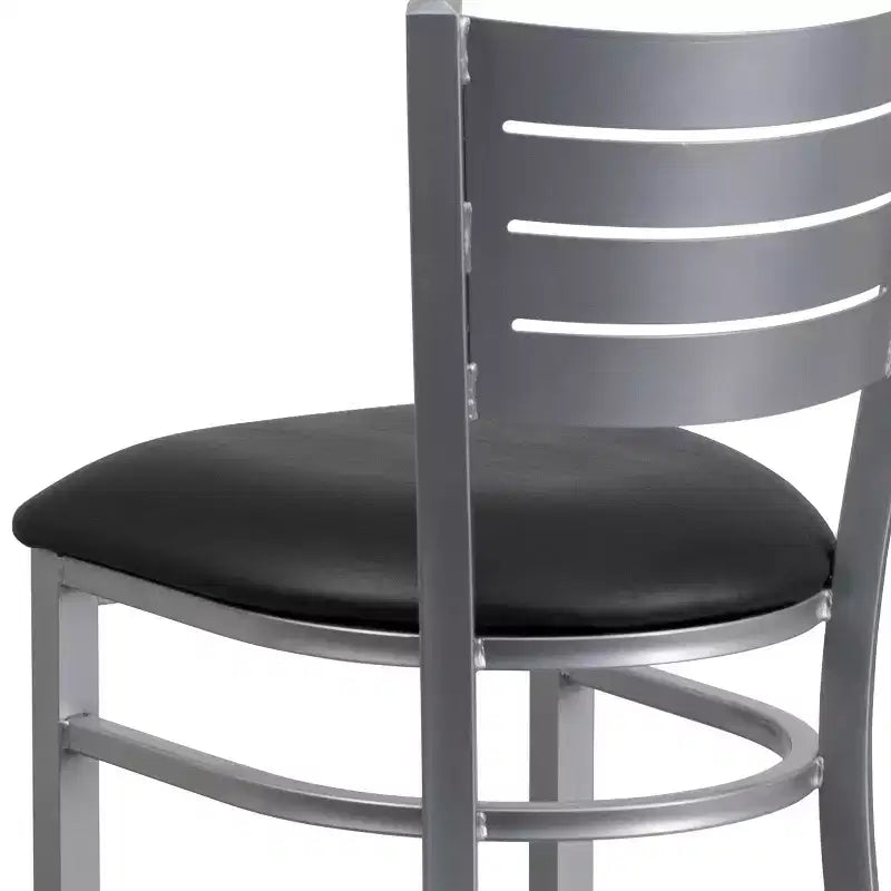 Lot de 2 tabourets de bar en métal avec dossier à lattes, couleur argent