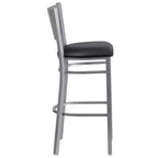 Lot de 2 tabourets de bar en métal avec dossier à lattes, couleur argent