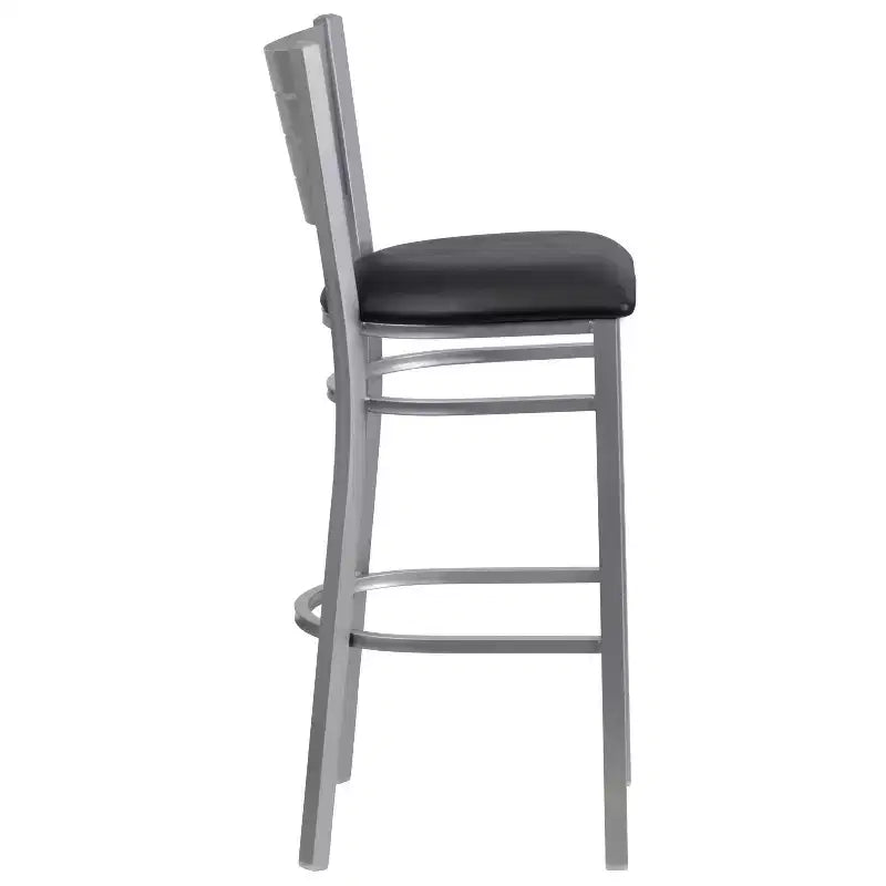Lot de 2 tabourets de bar en métal avec dossier à lattes, couleur argent