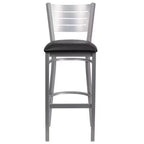 Lot de 2 tabourets de bar en métal avec dossier à lattes, couleur argent