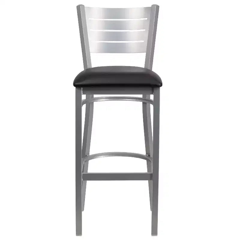 Lot de 2 tabourets de bar en métal avec dossier à lattes, couleur argent