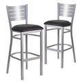 Lot de 2 tabourets de bar en métal avec dossier à lattes, couleur argent