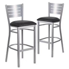 Lot de 2 tabourets de bar en métal avec dossier à lattes, couleur argent