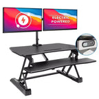 Mount-It! Electric Stand Up Desk Converter with Dual Monitor Arm, Motorized Desktop Standing Desk Riser with Monitor Mount for 2 Screens max 32