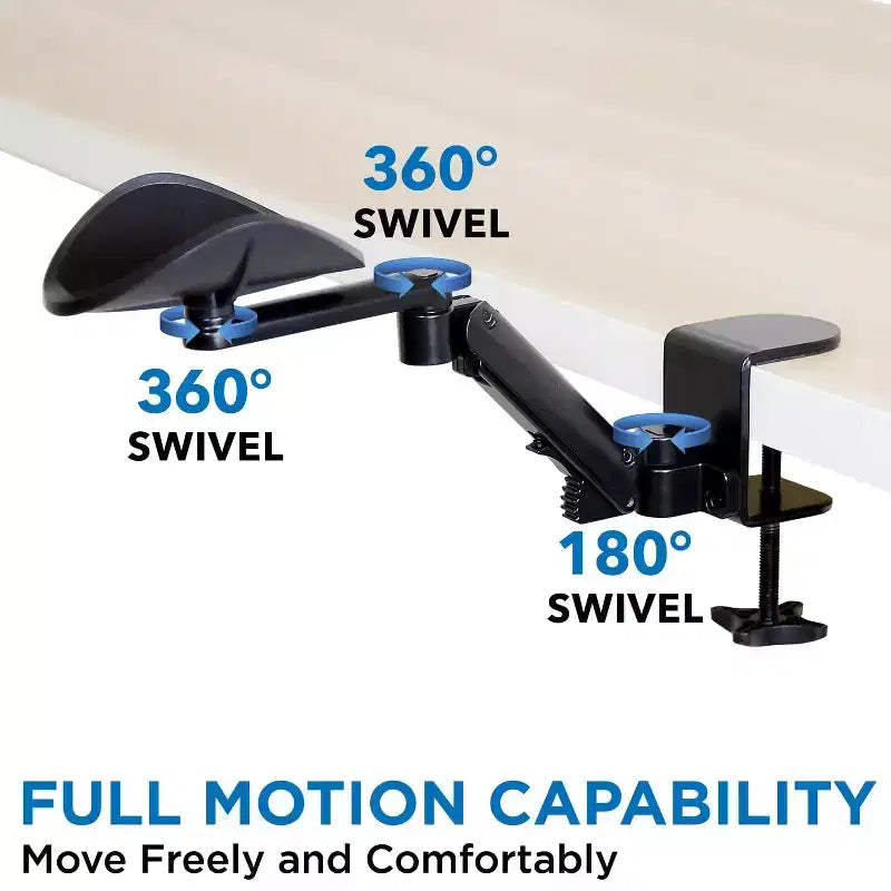 Accoudoir ergonomique réglable en hauteur pour bureau avec base à pince - Noir