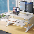 Convertisseur de bureau assis-debout réglable en hauteur, 38 po de large, avec ressort à gaz et plateau pour clavier - Blanc