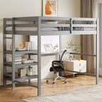 Wooden Loft Bed with Shelves, Desk and Writing Board - ModernLuxe