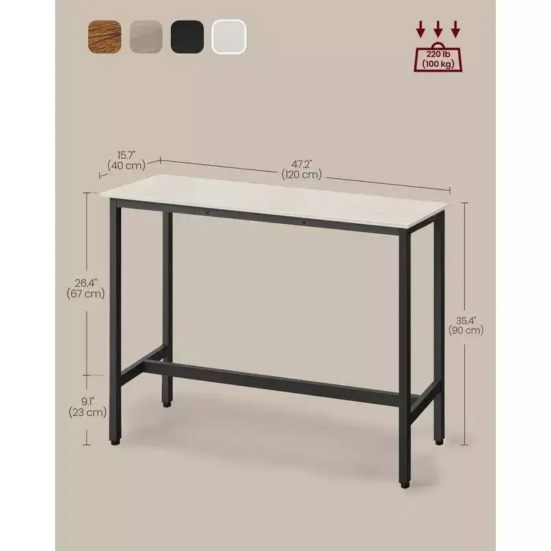 Table de Bar Haute et Étroite - Industrielle, Structure en Métal, 40 x 120 x 90 cm