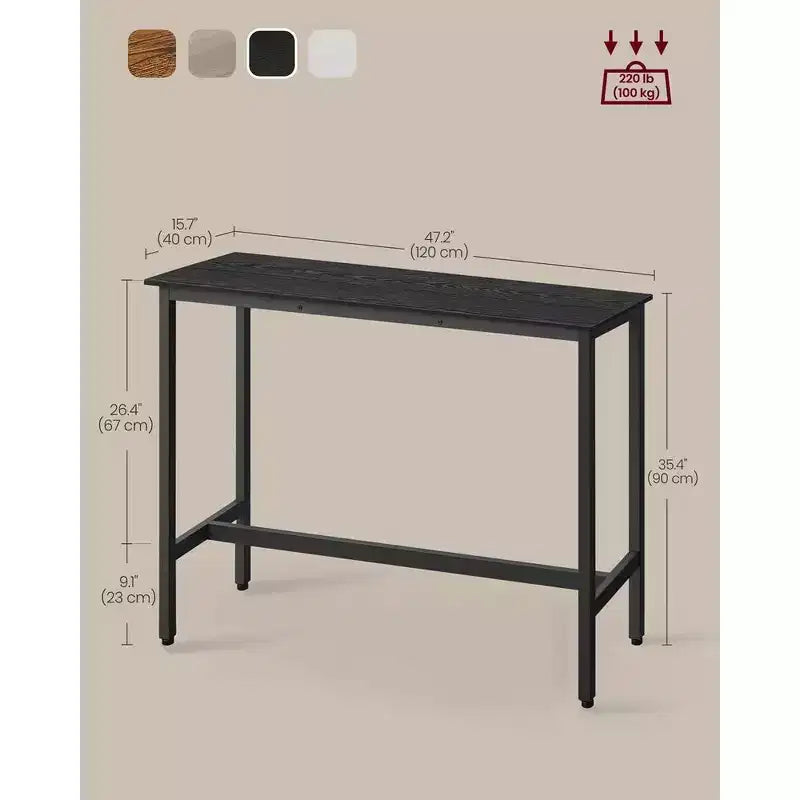Table de Bar Haute et Étroite - Industrielle, Structure en Métal, 40 x 120 x 90 cm