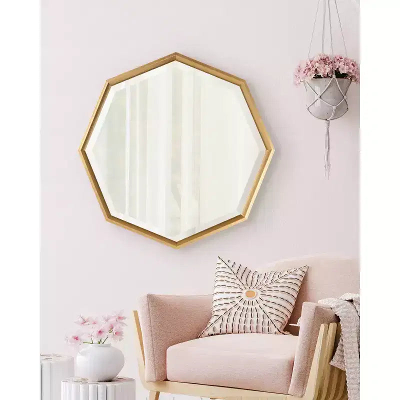 Miroir mural octogonal - Doré, Cadre en plastique, 24 x 24 po.