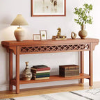 Table console longue 70,8" en bois massif - Style ferme, Gris, Étroite