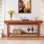 Table console longue 70,8" en bois massif - Style ferme, Gris, Étroite