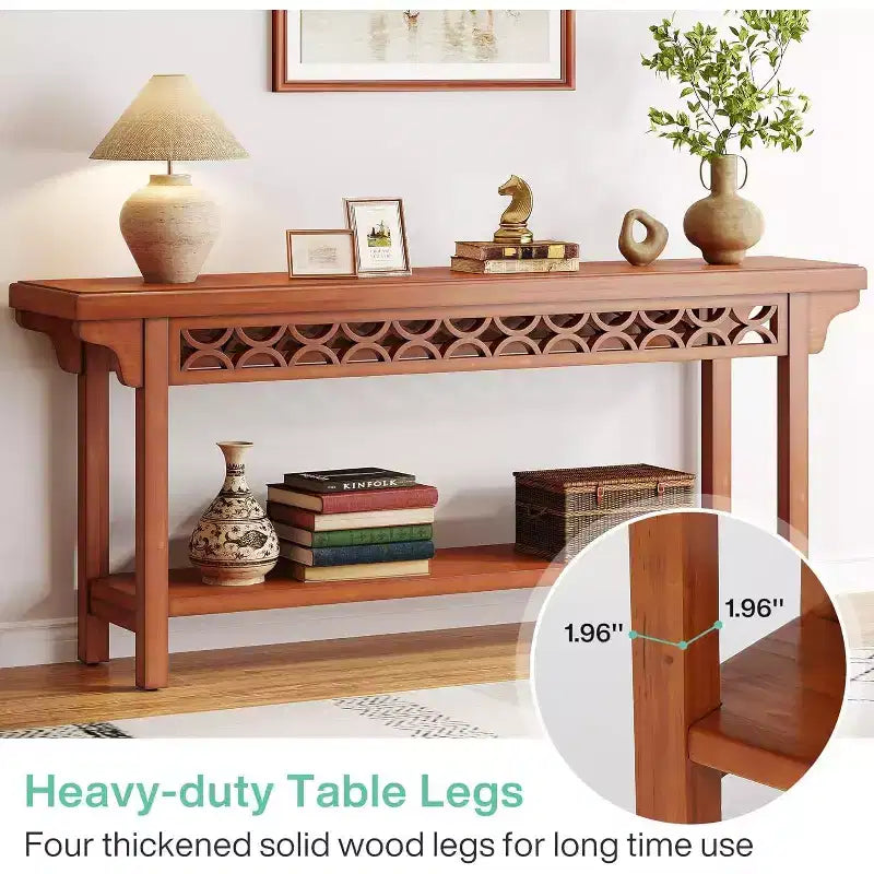 Table console longue 70,8" en bois massif - Style ferme, Gris, Étroite
