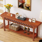 Table console longue 70,8" en bois massif - Style ferme, Gris, Étroite
