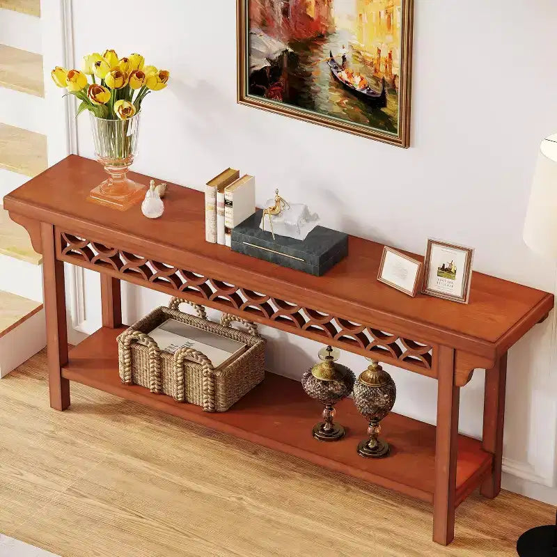 Table console longue 70,8" en bois massif - Style ferme, Gris, Étroite