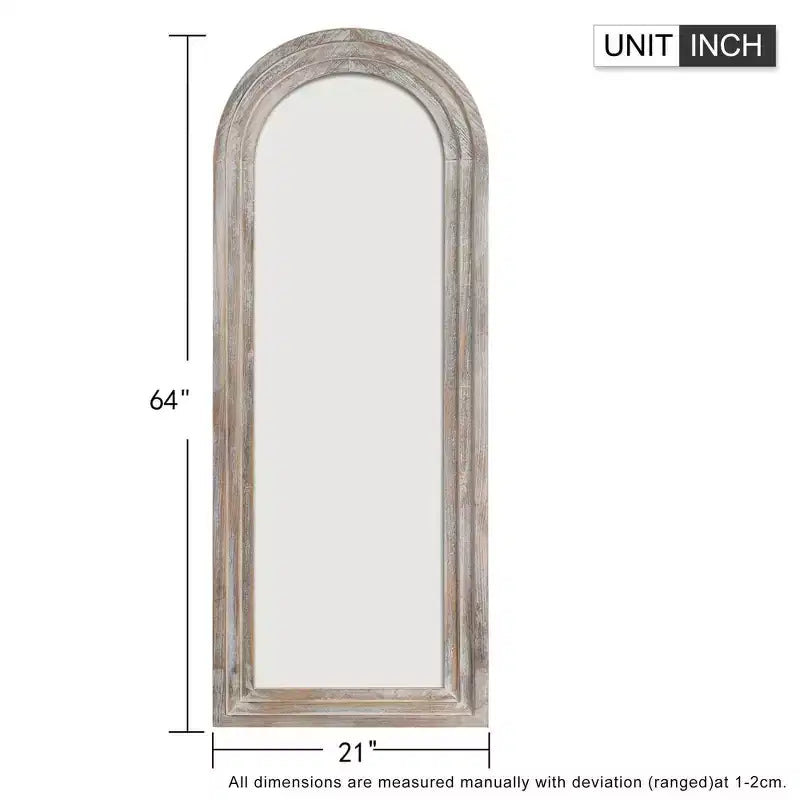 Miroir sur pied plein cadre en bois avec arche - 71 x 31 po