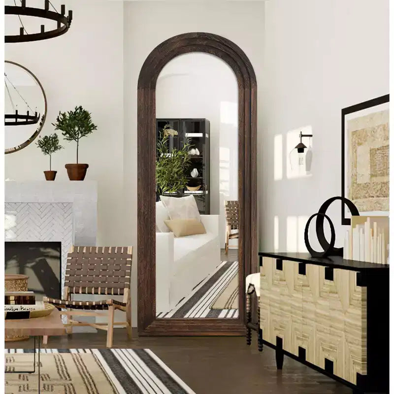 Miroir sur pied plein cadre en bois avec arche - 71 x 31 po