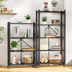 Étagère de rangement pliable à 4 niveaux avec roulettes, capacité de 272 kg, aucun assemblage requis, en acier noir