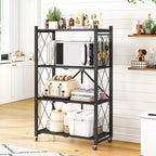 Étagère de rangement pliable à 4 niveaux avec roulettes, capacité de 272 kg, aucun assemblage requis, en acier noir