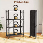 Étagère de rangement pliable à 4 niveaux avec roulettes, capacité de 272 kg, aucun assemblage requis, en acier noir