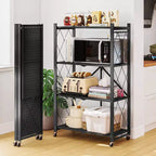 Étagère de rangement pliable à 4 niveaux avec roulettes, capacité de 272 kg, aucun assemblage requis, en acier noir
