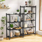 Étagère de rangement pliable à 4 niveaux avec roulettes, capacité de 272 kg, aucun assemblage requis, en acier noir